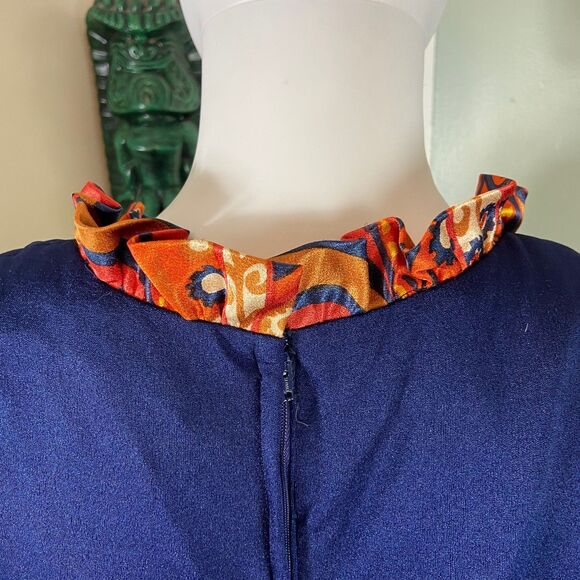 Vintage 60s 70s Paisley Psychedelic Ruffle Hostess Maxi Dress Large L Polyester - Picture 7 of 14